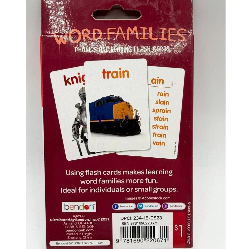 Word Families Phonics and Reading Flash Cards 36 Count Bendon Ages 4+ Red White